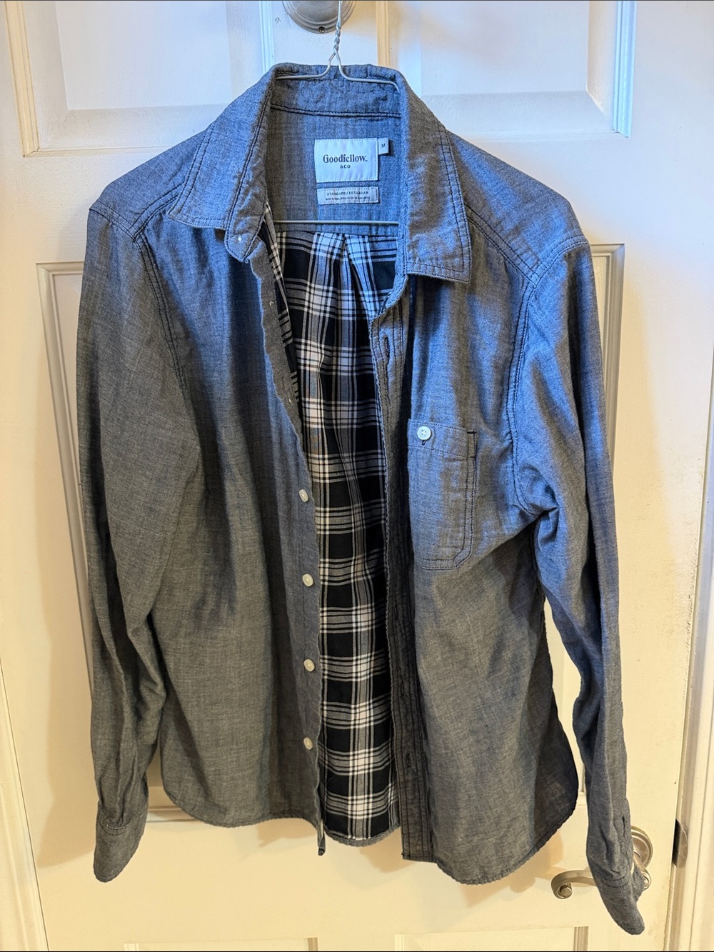 Goodfellow & Co Men's Chambray Button-Down Shirt with Plaid Lining M